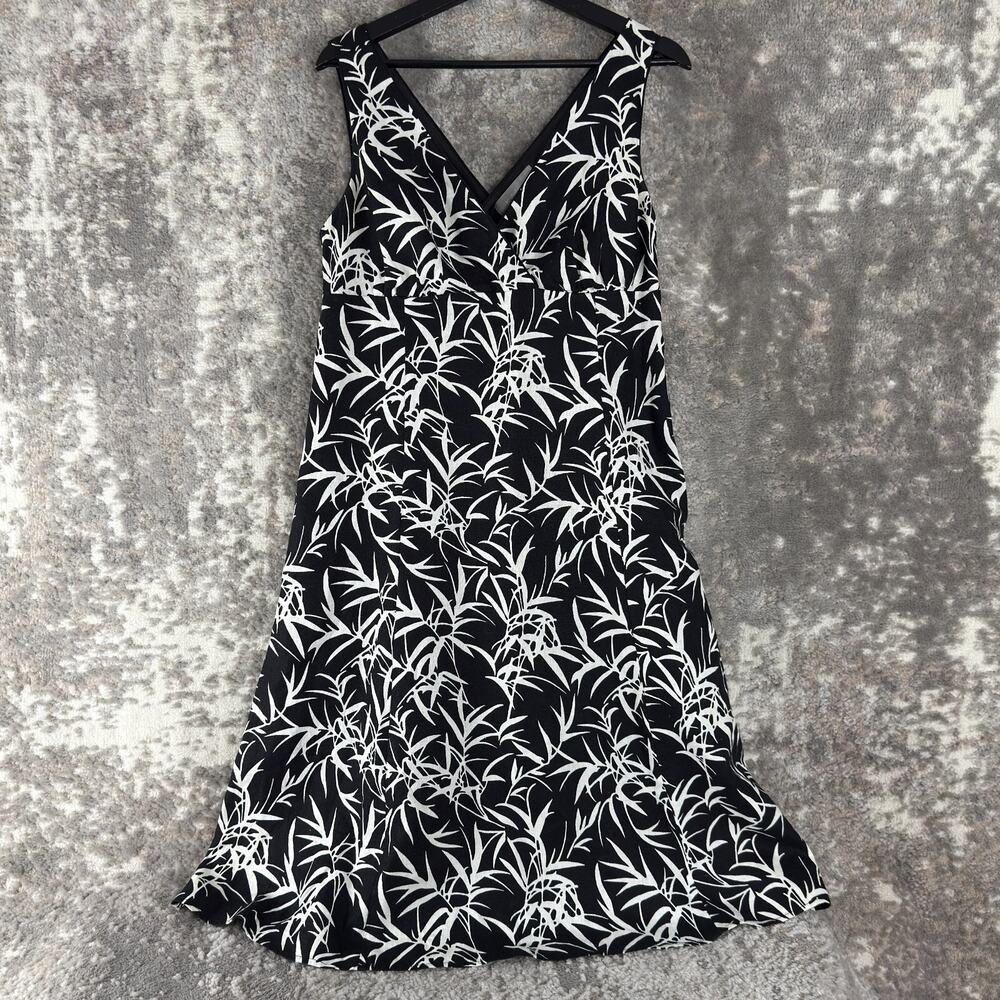 Liz Claiborne Sz 8 Linen Tropical Midi Shift Dress Black White Sleeveless Lined‎